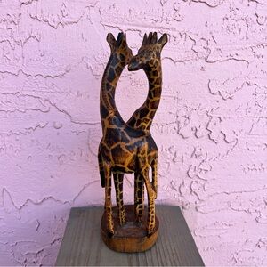 Handcarved Wood Giraffes Statue